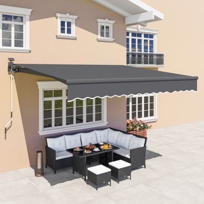 Store banne 395x300 cm en aluminium gris avec éclairage LED solaire