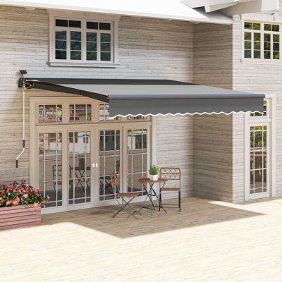 Store banne 395x300 cm en aluminium gris avec éclairage LED solaire