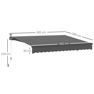 Store banne 395x300 cm en aluminium gris avec éclairage LED solaire