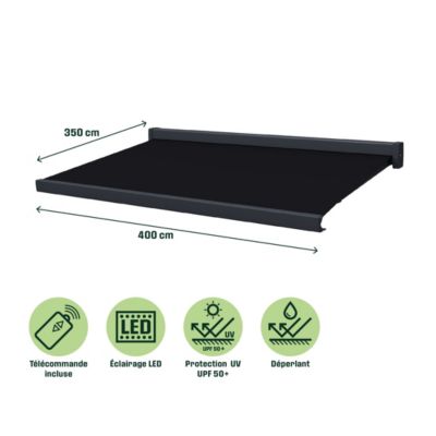Store banne araza motorisé 4X3.5 m avec eclairage LED intégré Klikstrom