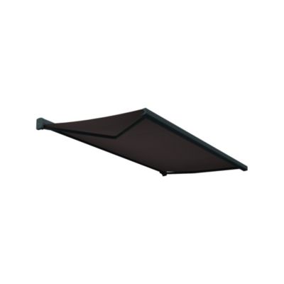 Store banne coffre AMURI 4,80 x 3,50m (Motorisé à télécommande + manœuvre de secours - Taupe - Gris anthracite)