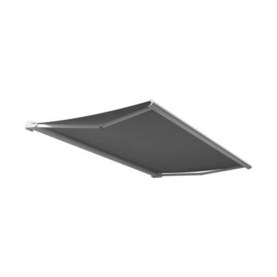 Store banne coffre CINTA 4,20 x 3,50m (Motorisé à Télécommande + LED + manœuvre de secours - Gris clair - Blanc)