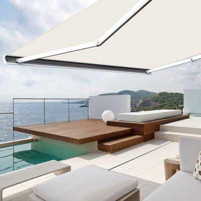 Store banne coffre intégral 3,5 x 3 m motorisé et manuel extérieur pour terrasse - Ecru - Sunny Inch