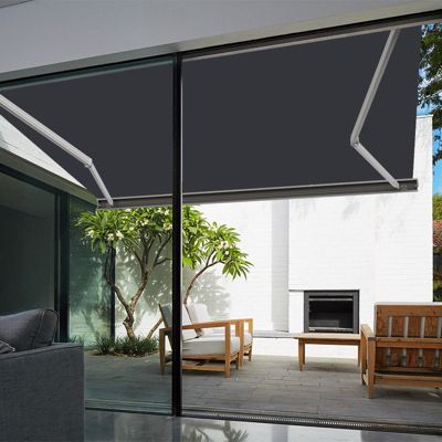 Store banne coffre intégral 4,5 x 3,5 m motorisé et manuel extérieur pour terrasse - Gris anthracite - Sunny Inch