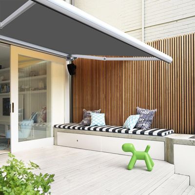 Store banne coffre intégral 4,5 x 3,5 m motorisé et manuel extérieur pour terrasse - Gris - Sunny Inch