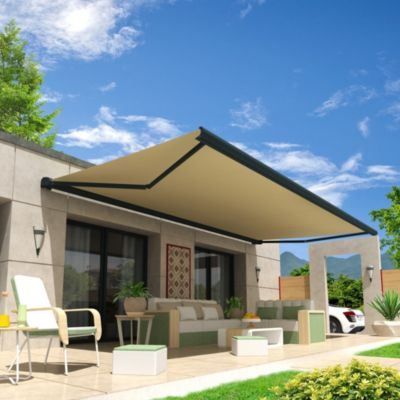 Store banne coffre intégral HEVOA 3,00x2,00 M (Motorisé Secours à Télécommande - Armature gris anthracite - Toile écrue)