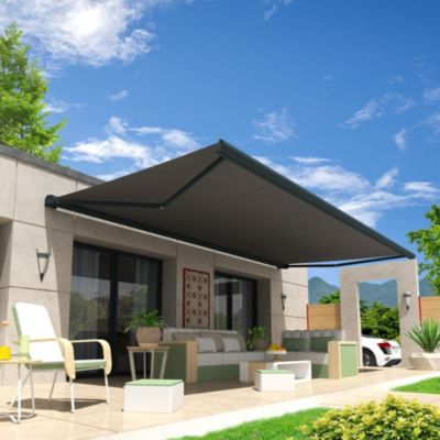 Store banne coffre intégral HEVOA 3,00x2,50 M (Manuel - Armature gris anthracite - Toile grise)