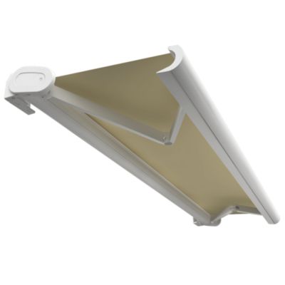 Store banne coffre intégral HEVOA 3,00x2,50 M (Motorisé Secours à Télécommande - Armature blanc - Toile écrue)