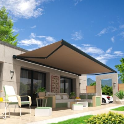 Store banne coffre intégral HEVOA 3,00x2,50 M (Motorisé Secours à Télécommande - Armature gris anthracite - Toile taupe)