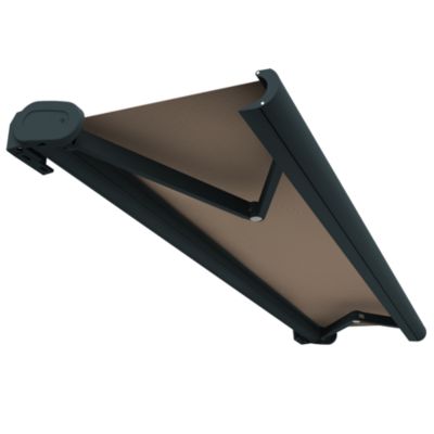 Store banne coffre intégral HEVOA 3,00x2,50 M (Motorisé Secours à Télécommande - Armature gris anthracite - Toile taupe)