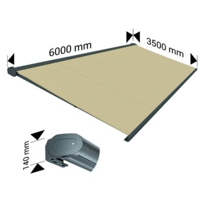 Store banne Coffre intégral PROTECT 2 LED Gris Anthracite 6x3,5m Motorisé à télécommande + Eclairage LED - Toile Ecrue