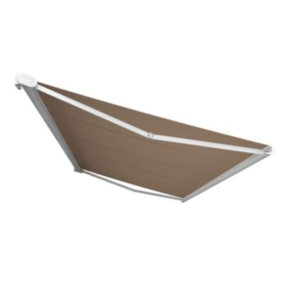 Store banne Coffre intégral PROTECT 2 LED SMART Blanc 5x3,5m Motorisé à télécommande + Capteur Vent + Eclairage LED - Toile Taupe