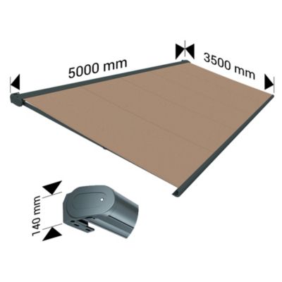Store banne Coffre intégral PROTECT 2 LED SMART Gris Anthracite 5x3,5m Motorisé à télécommande + Capteur Vent + LED - Toile Taupe