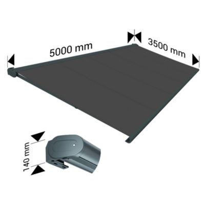 Store banne Coffre intégral PROTECT 2 LED SMART Gris Anthracite 5x3,5m Télécommande + Capteur Vent + LED - Toile Grise Anthracite