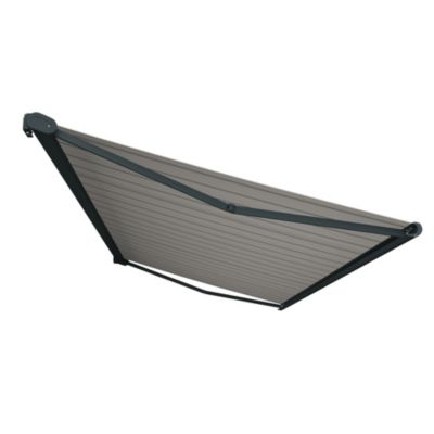 Store banne Coffre intégral PROTECT 2 LED SMART Gris Anthracite 5x3,5m Télécommande + Capteur Vent + LED - Toile Grise Rayée