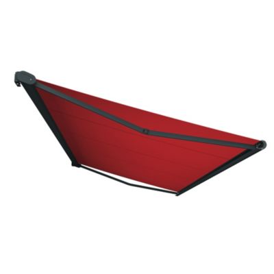 Store banne Coffre intégral PROTECT 2 LED SMART Gris Anthracite 6x3,5m Motorisé à télécommande + Capteur Vent + LED - Toile Rouge