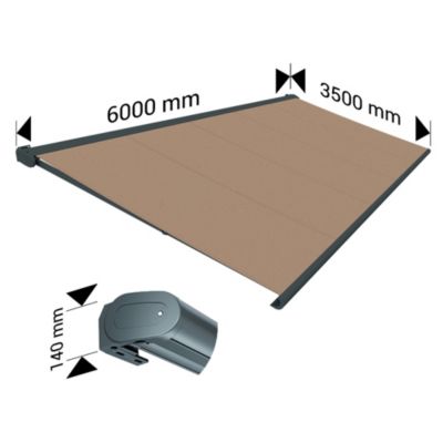 Store banne Coffre intégral PROTECT 2 LED SMART Gris Anthracite 6x3,5m Motorisé à télécommande + Capteur Vent + LED - Toile Taupe