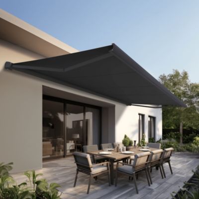 Store banne Coffre intégral PROTECT 2 SMART Gris Anthracite 4,05x3,50m Télécommande + Capteur Vent - Toile Grise Anthracite