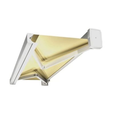 Store banne coffre intégral SOA 3,00x2,50 M (Motorisé Secours à Télécommande + LED - Armature blanc - Toile écrue)
