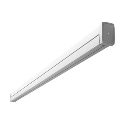 Store banne coffre intégral SOA 3,00x2,50 M (Motorisé Secours à Télécommande + LED - Armature blanc - Toile grise)