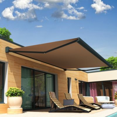 Store banne coffre intégral SOA 4,00x3,00 M (Manuel - Armature gris anthracite - Toile taupe)