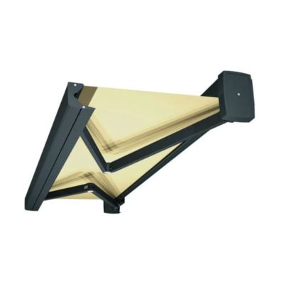 Store banne coffre intégral SOA 5,00x3,50 M (Motorisé Secours à Télécommande + LED - Armature gris anthracite - Toile écrue)