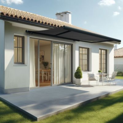 Store banne coffre MEEL 4,00x3,00m (Manuelle - Gris Graphite - Gris anthracite)