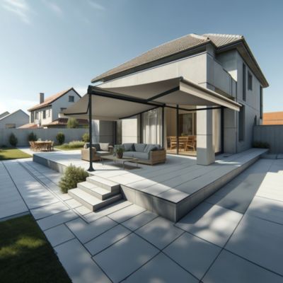 Store banne double-pente AMO 6,00m x 3,00m x 2 (Manuelle - Beige - Gris anthracite)