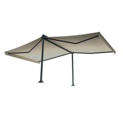 Store banne double-pente AMO 6,00m x 3,00m x 2 (Manuelle - Beige - Gris anthracite)