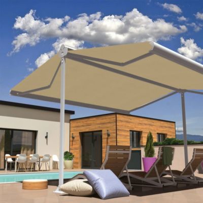 Store banne double pente ENARGITE 3,00x2x2,00 M (Manuel - Armature blanc - Toile écrue)