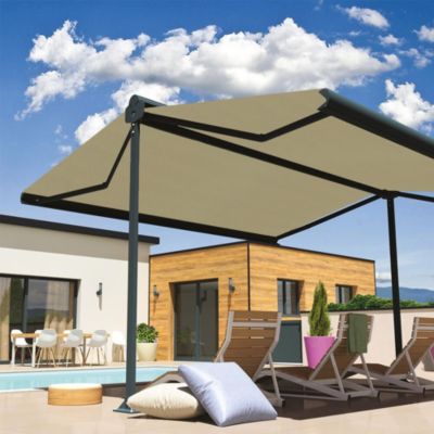Store banne double pente ENARGITE 5,00x2x3,00 M (Manuel - Armature gris anthracite - Toile écrue)