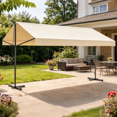 Store banne double pente manuel 4 x 15-15 m beige hydrofuge ISEO