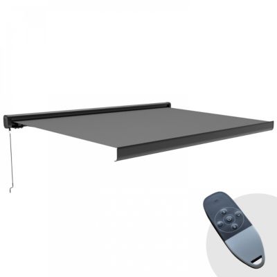 Store banne electrique gris +led coffre 5x3m aluminium noir  Oviala