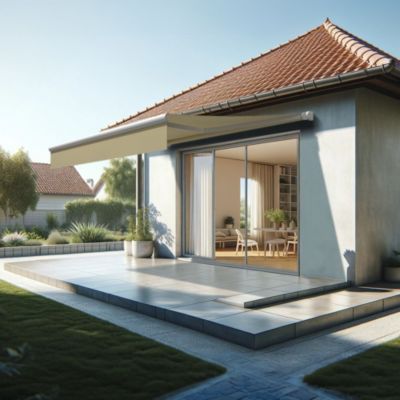 Store banne loggia AMARITE 2,50x1,50 M (Manuel - Armature blanc - Toile écrue)