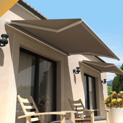 Store banne loggia AMARITE 2,50x1,50 M (Manuel - Armature blanc - Toile taupe)