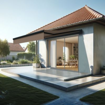 Store banne loggia AMARITE 2,50x1,50 M (Motorisé à Interrupteur - Armature gris anthracite - Toile taupe)