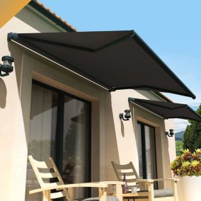 Store banne loggia AMARITE 3,00x2,00 M (Motorisé à Interrupteur - Armature gris anthracite - Toile grise)