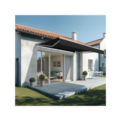 Store banne loggia LIEBE 2,45 x 1,50m (Manuelle - Gris foncé - Blanc)
