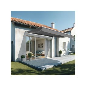 Store banne loggia LIEBE 2,45 x 1,50m (Motorisé et Interrupteur - Gris clair - Blanc)