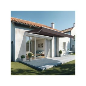 Store banne loggia LIEBE 2,45 x 1,50m (Motorisé et Interrupteur - Taupe - Blanc)