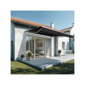 Store banne loggia LIEBE 3,00 x 2,00m (Motorisé et Interrupteur - Gris foncé - Blanc)