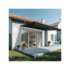 Store banne loggia LIEBE 4,20 x 3,00m (Motorisé et Interrupteur - Gris foncé - Gris anthracite)