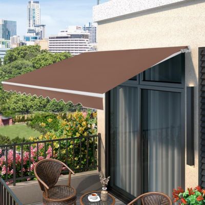 Store Banne Manuel 4Mx2,5M,Tissu Résistant aux UV avec Manivelle et Angle Réglable pour Patio,Balcon,Terrasse Marron