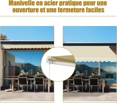 Store Banne Manuel , Auvent de Terrasse Extérieur et Tissu Résistant aux UV avec Manivelle et Angle Réglable pour Patio