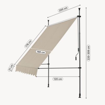 Store Banne Manuel Auvent Téléscopique 200 x 120 x 220-309 cm Sable  pro.tec