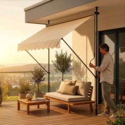 Store Banne Manuel Auvent Téléscopique 200 x 120 x 220-309 cm Sable  pro.tec