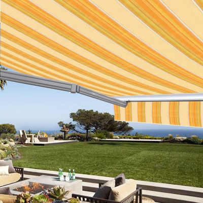 Store banne manuel Demi coffre 3,6 x 3 m pour terrasse - Jaune rayé - Sunny Inch