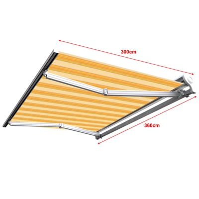 Store banne manuel Demi coffre 3,6 x 3 m pour terrasse - Jaune rayé - Sunny Inch