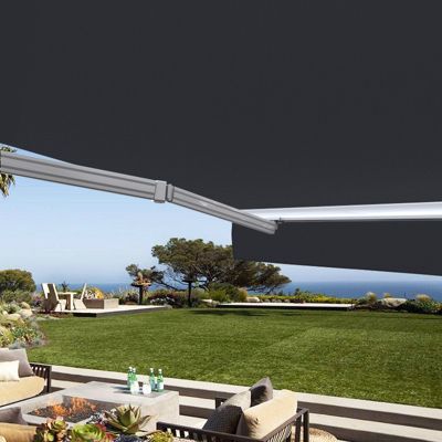 Store banne manuel Demi coffre 4 x 3 m pour terrasse - Gris anthracite - Sunny Inch
