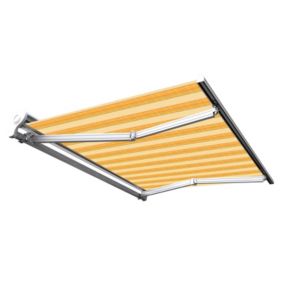 Store banne manuel Demi coffre 4 x 3 m pour terrasse - Jaune rayé - Sunny Inch